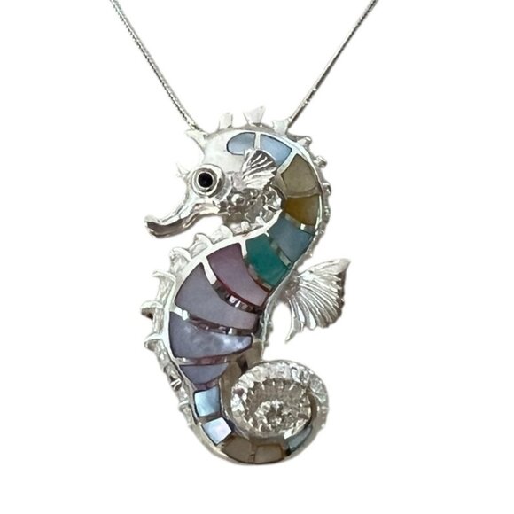 Unbranded Jewelry - Nautical Beach Ocean Seahorse Shell Sterling Silver Pendant 18" Chain Necklace